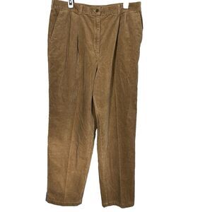 LL BEAN Corduroy Pants Pleated Tapered Stretch Womens 18 Tall Fit Beige Cotton